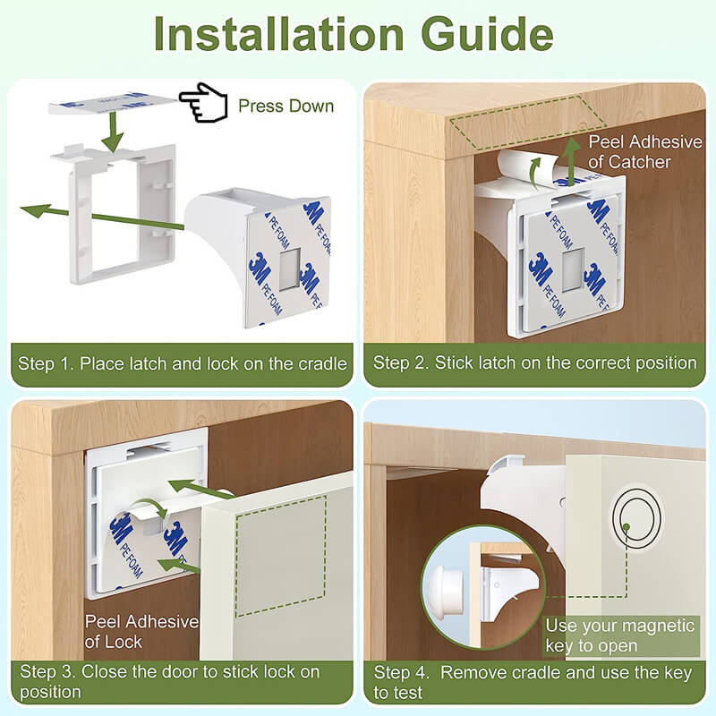 Magnetic Cabinet Locks (4 Locks + 1 Key)